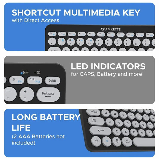 Amkette Optimus BT 4 in 1 Multi Device Wireless Keyboard Bluetooth Access for Windows, MacOs, Android and iOS, Dual OS Layout Black