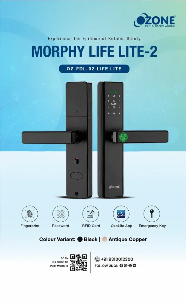 Ozone OZ-FDL-02-LIFE LITE Morphy Life Lite-2 Wi-Fi Smart Door Lock with 4-way access  Door Thickness: 30-65 mm