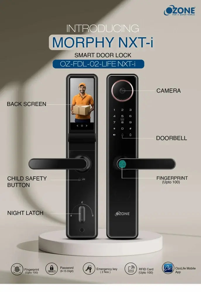 Ozone OZ-FDL-02-LIFE-NXT-i Morphy NXT-2 Wi-Fi Smart Door Lock with 4-way access | Door Thickness: 35-110 mm