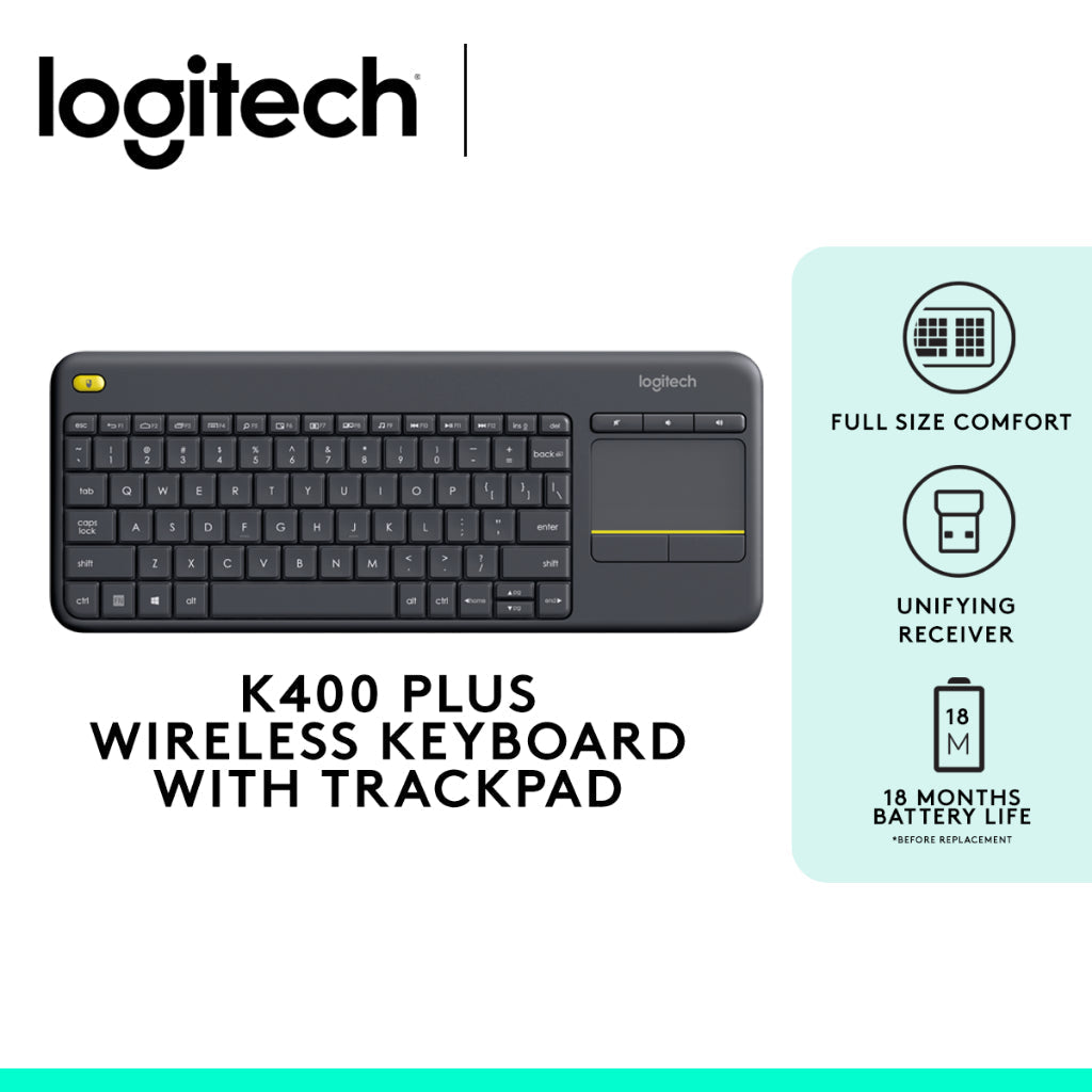 Logitech K400 Plus Wireless Touch Keyboard  Black