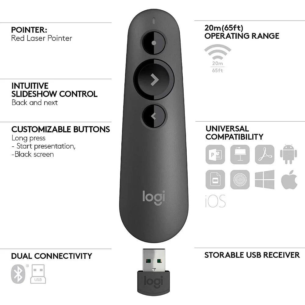 Logitech R500s Laser Presentation Connectivity Bluetooth