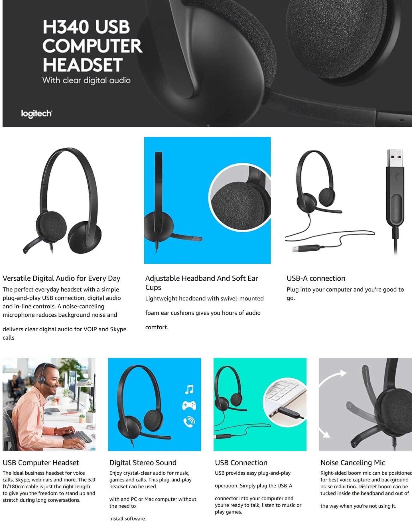 Logitech Wired Headphone USB H340