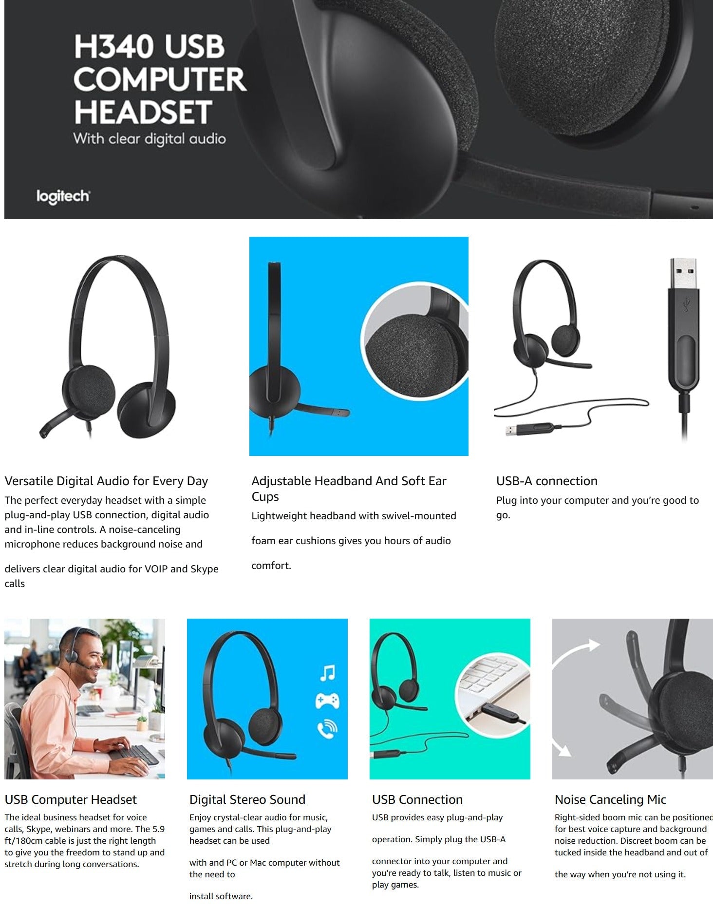 Logitech Wired Headphone USB H340