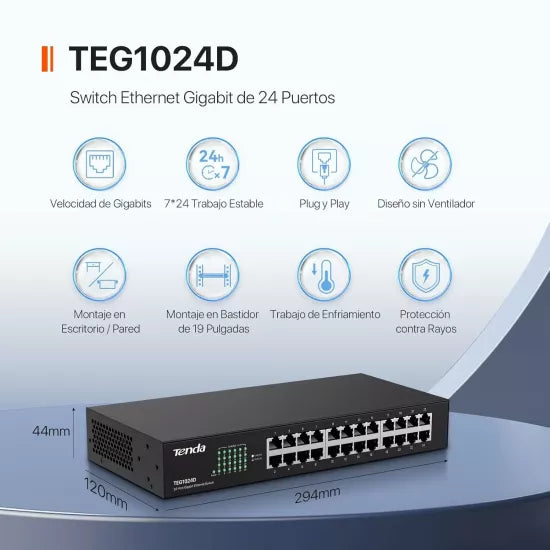 Tenda TEG1024D 24 Port 10/100/1000 Mbps Gigabit Lan Desktop Rack Mount Switch