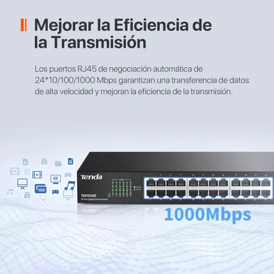 Tenda TEG1024D 24 Port 10/100/1000 Mbps Gigabit Lan Desktop Rack Mount Switch