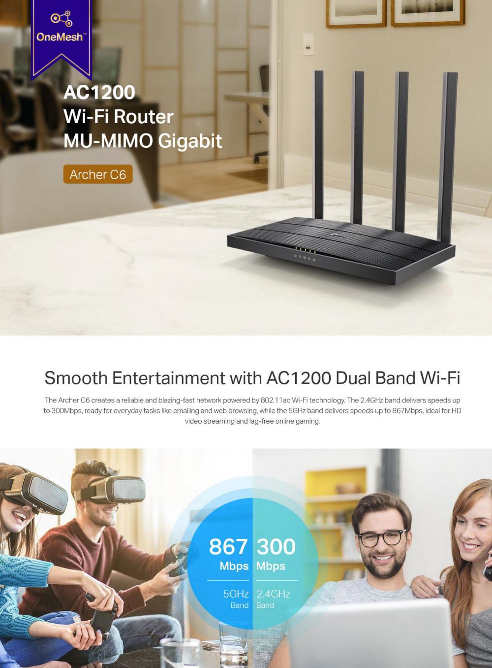 TP-Link Archer C6 AC1200 Wireless MU-MIMO Gigabit Router