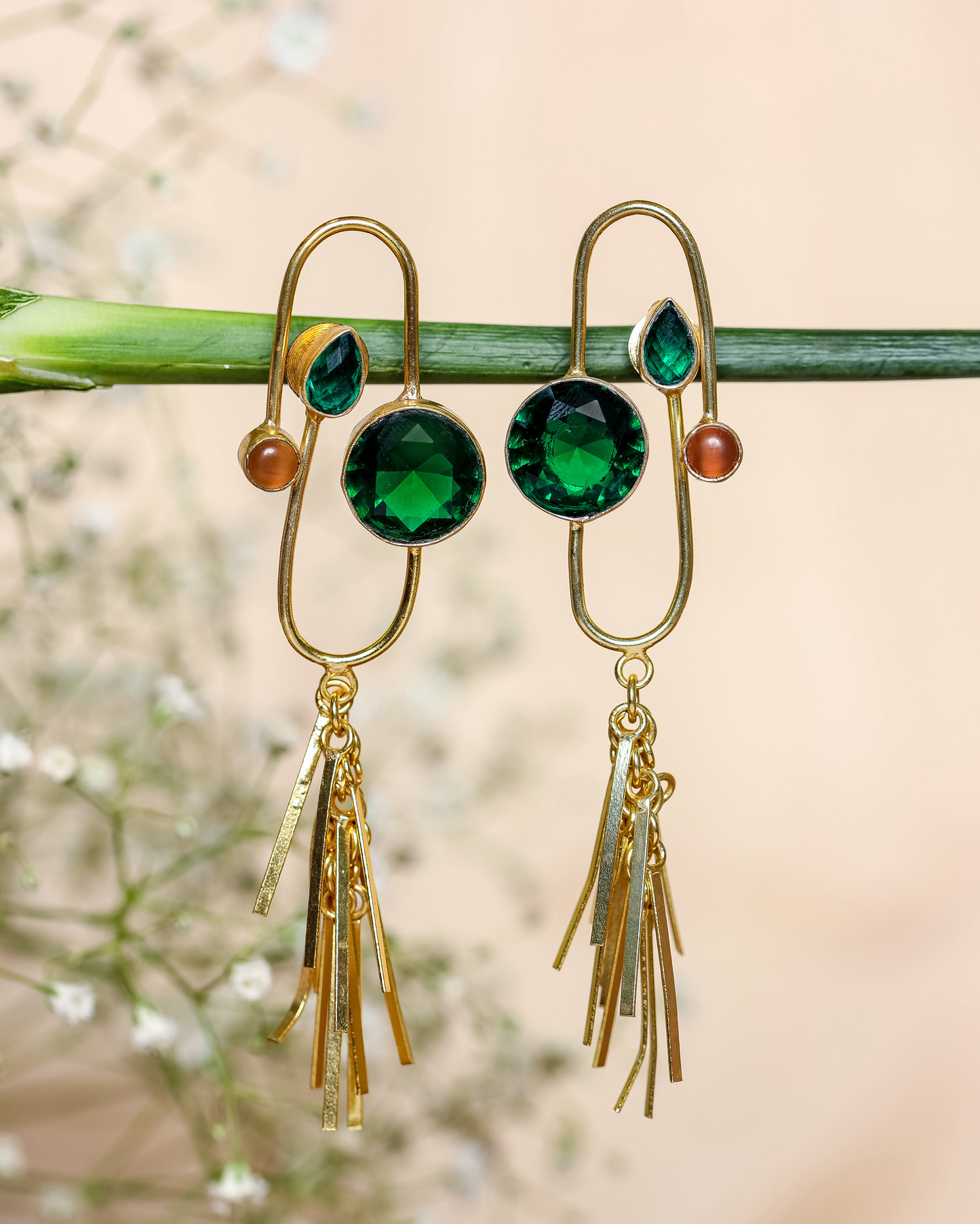 Trinket Green Handcrafted Brass Earrings Quick Cart