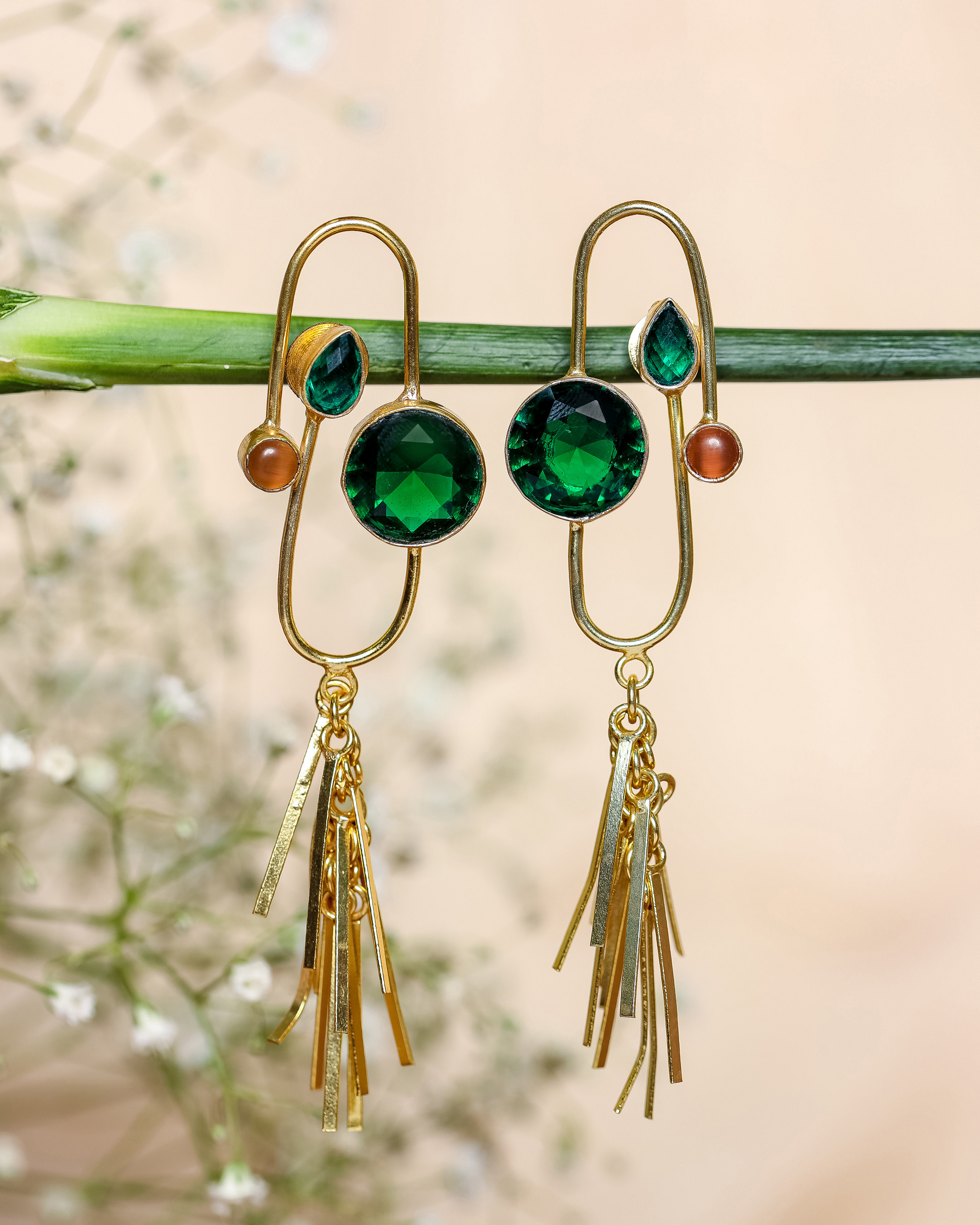 Trinket Green Handcrafted Brass Earrings Quick Cart