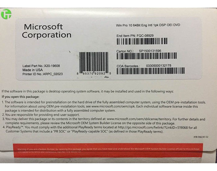 Microsoft Windows 10 Pro  PRO 64 BIT OEM  WINDOWS 10 PRO